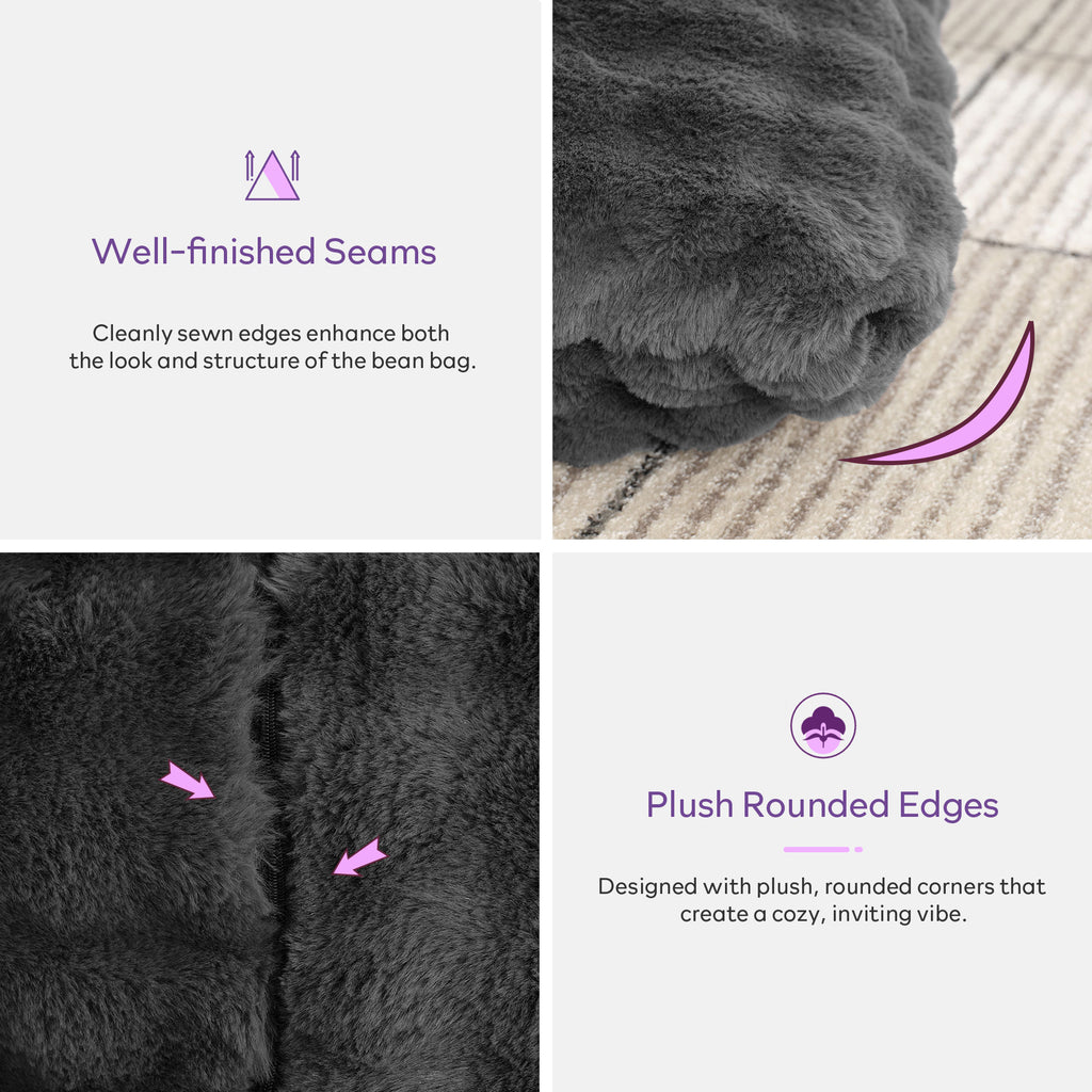 TYBOATLE 3 in 1 Giant Bean Bag Chair for Adults, Plush Fluffy Bean Bag Couch w/High-Density Memory Foam Filling, Convertible Floor Sofa to Mattress for Dorm, Apartment, Bedroom (Grey)