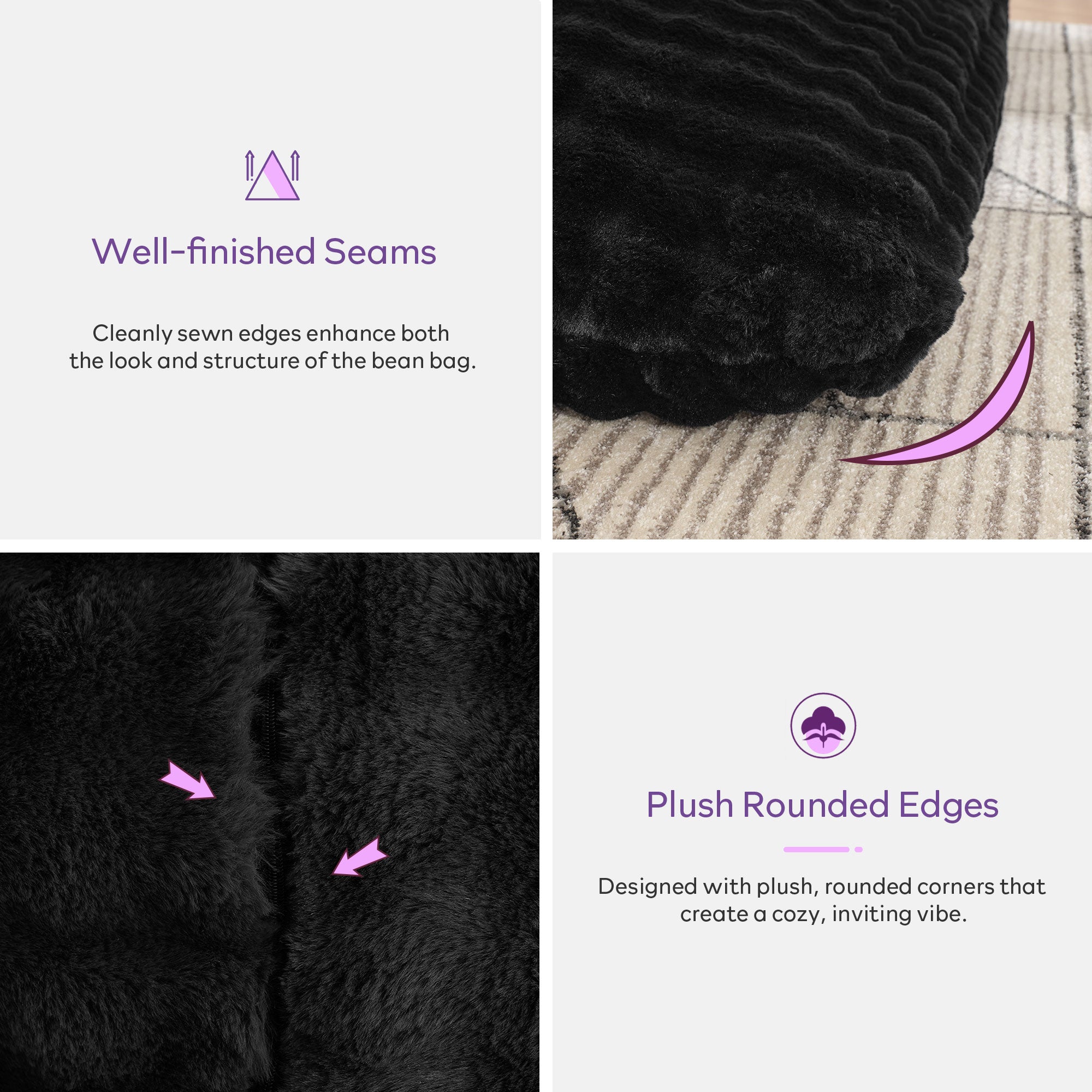 TYBOATLE 3 in 1 Giant Bean Bag Chair for Adults, Plush Fluffy Bean Bag Couch w/High-Density Memory Foam Filling, Convertible Floor Sofa to Mattress for Dorm, Apartment, Bedroom (Black)