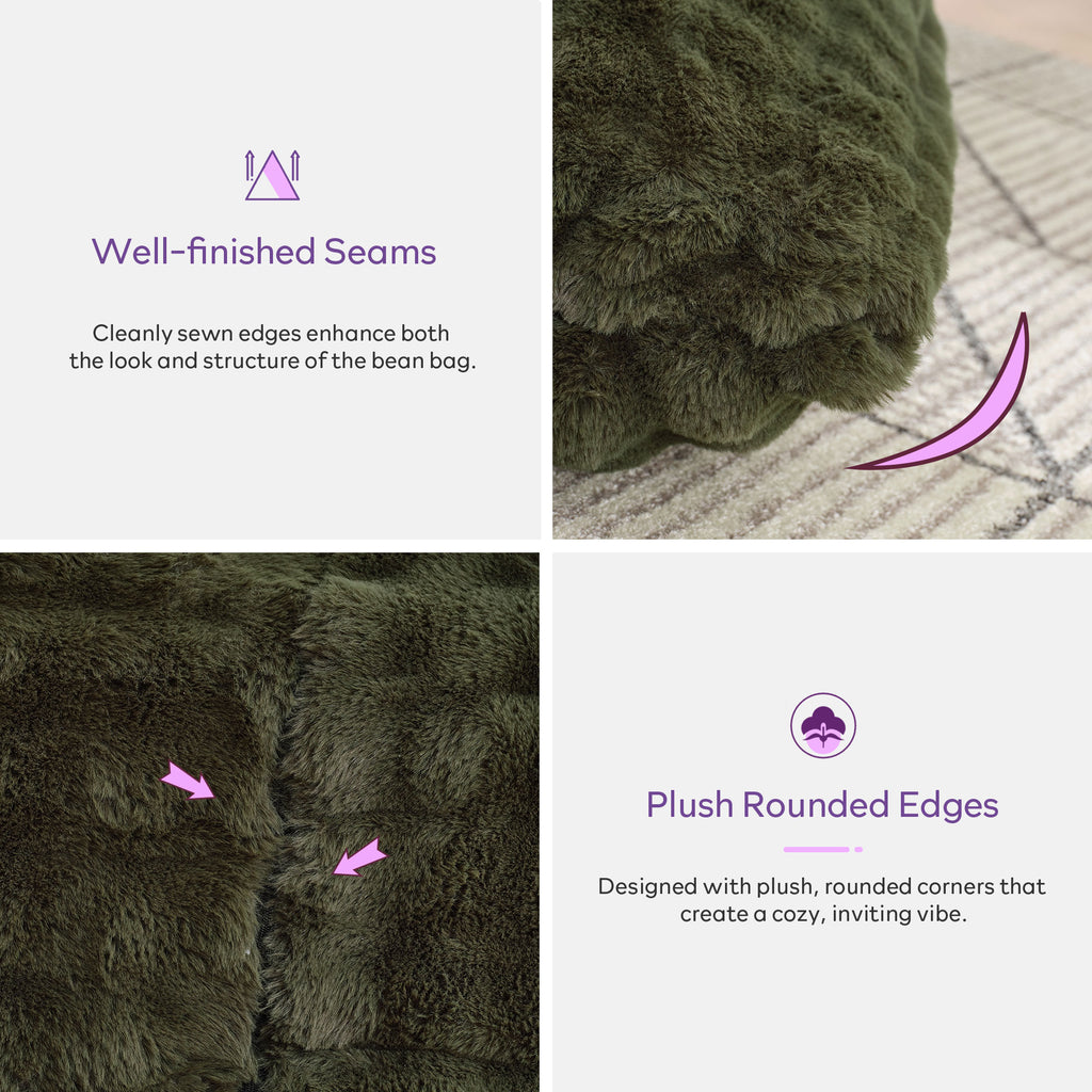 TYBOATLE 3 in 1 Giant Bean Bag Chair for Adults, Plush Fluffy Bean Bag Couch w/High-Density Memory Foam Filling, Convertible Floor Sofa to Mattress for Dorm, Apartment, Bedroom (Green)