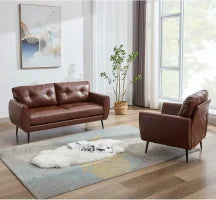 AODAILIHB 61" Mini Leather Arm Couch Set of 2, 2 Seater Modern L-Shaped Sofa, Mid Century Modern Small Comfy Loveseat Sofa for Living Room, Bedroom, Office, （2，Brown）