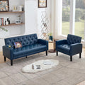 TYBOATLE 62" W Blue Leather Loveseat w/Chairs, Comfy Leather Couch, 2 Pieces Furniture Sets for Living Room, Apartment, Office