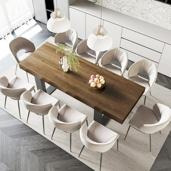LAZZO Farmhouse Rustic Extendable Dining Table, 70.9"-86.6" Rectangular Wooden Kitchen Table for 6-10, Brown