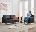 TYBOATLE 57" Small Black Faux Leather Sofa Couches, 2 Piece Living Room Set, Mid-Century Modern Tufted Comfy Loveseat, 2 Seater Office Couch Love Seat for Small Space Bedroom Drom Apartment Playroom