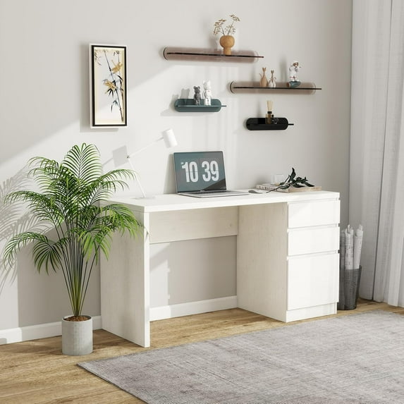 LAZZO 53" Computer Desk with 3 Drawers, Executive Writing Desk with File Storage Drawer for Home Office, White