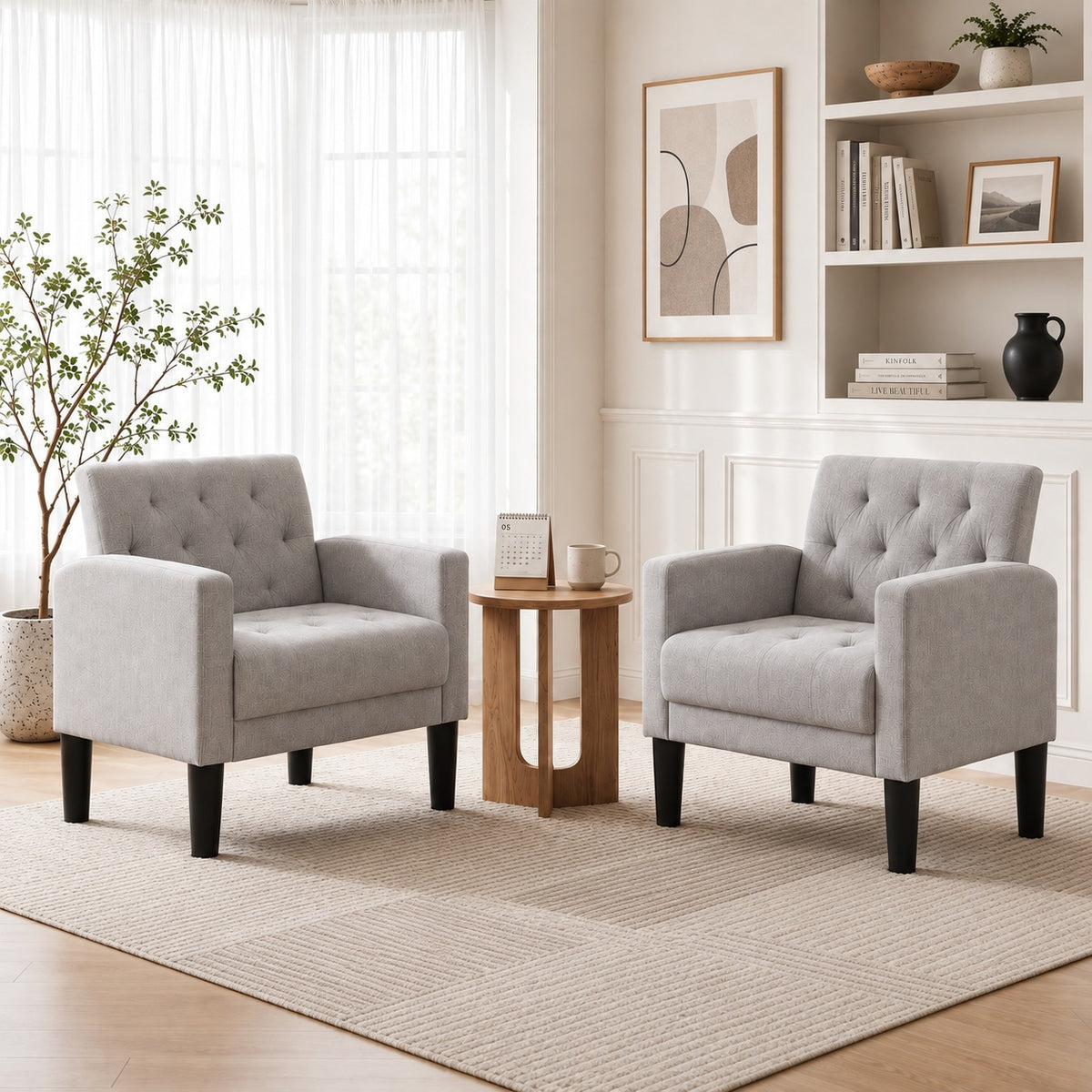 JIASTING Living Room Accent Chairs Set of 2, Upholstered Armchairs for Bedroom, Dorm