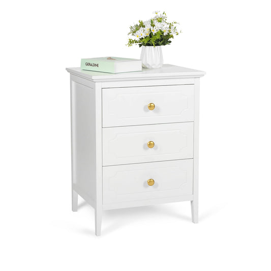 AODAILIHB 3-Drawer White Nightstand for Bedroom End Table