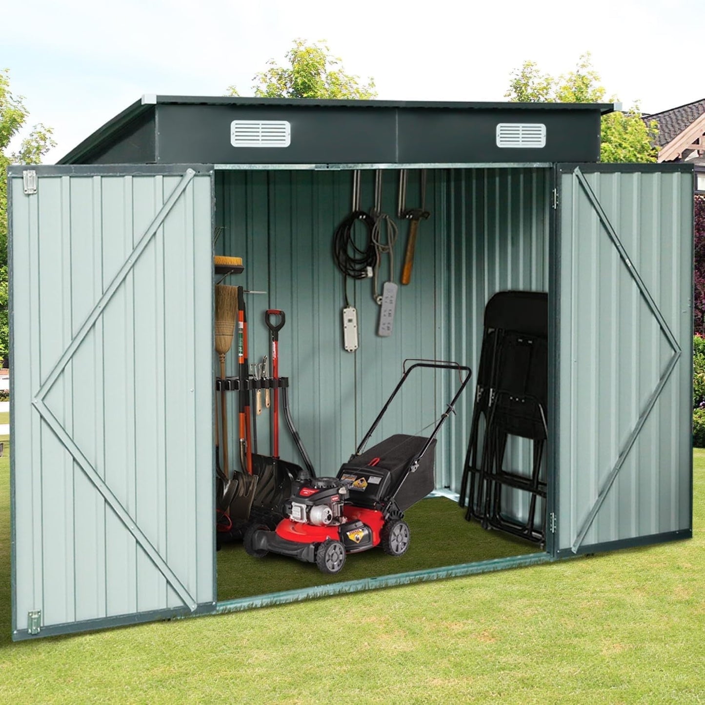 AODAILIHB 6’ x 4’ Outdoor Storage Shed, Garden Tool Storage Cabinet with Double Lockable Door for Patio, Backyard, Lawn