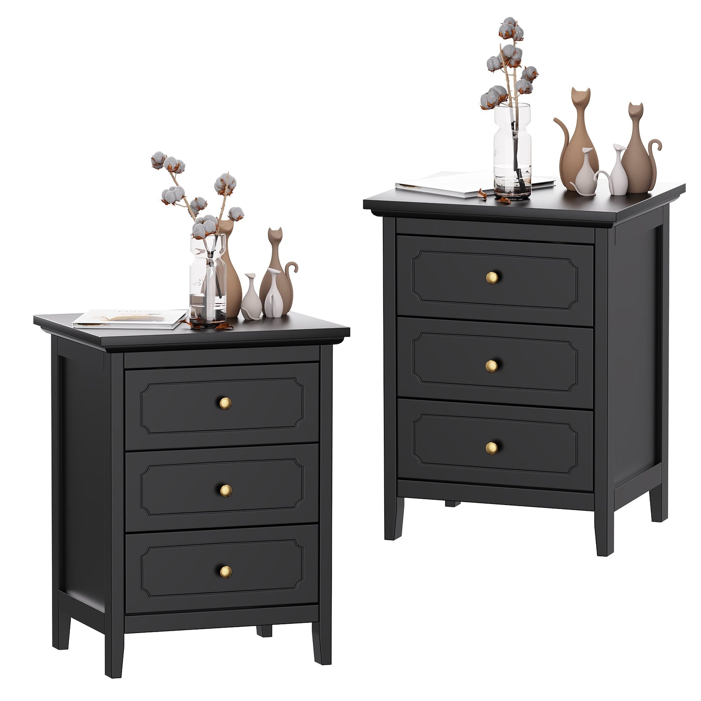 AODAILIHB Wood Nightstand with Drawers set of 2, 3-Drawer Modern Dresser, Storage Drawer Bedside Table