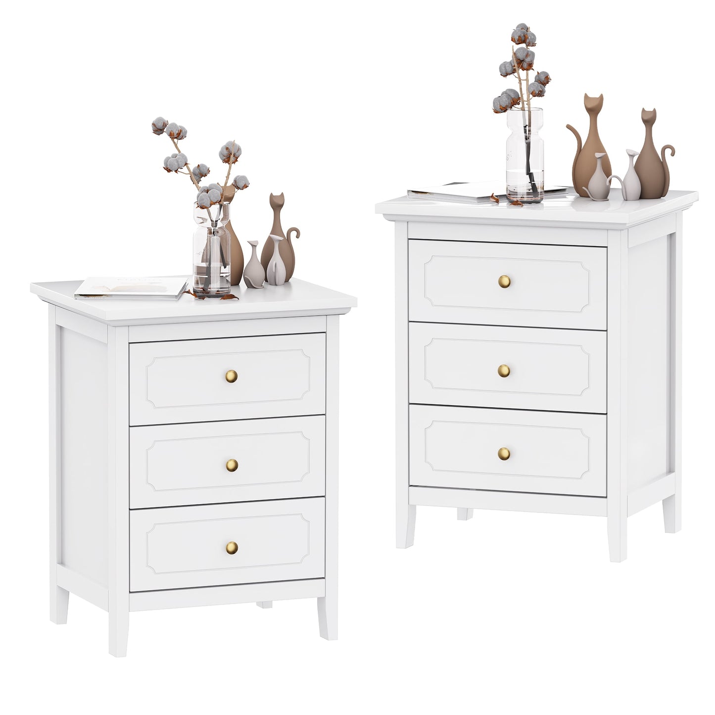 AODAILIHB Wood Nightstand with Drawers set of 2,3-Drawer Modern Dresser, Storage Drawer Bedside Table for Living Room、Bedroom Small Space、Dorm，White