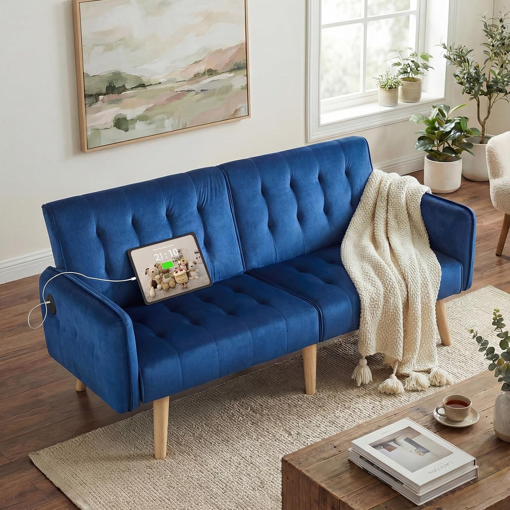 TYBOATLE 65'' Convertible Futon Sofa Bed with USB, Small Couch for Living Room