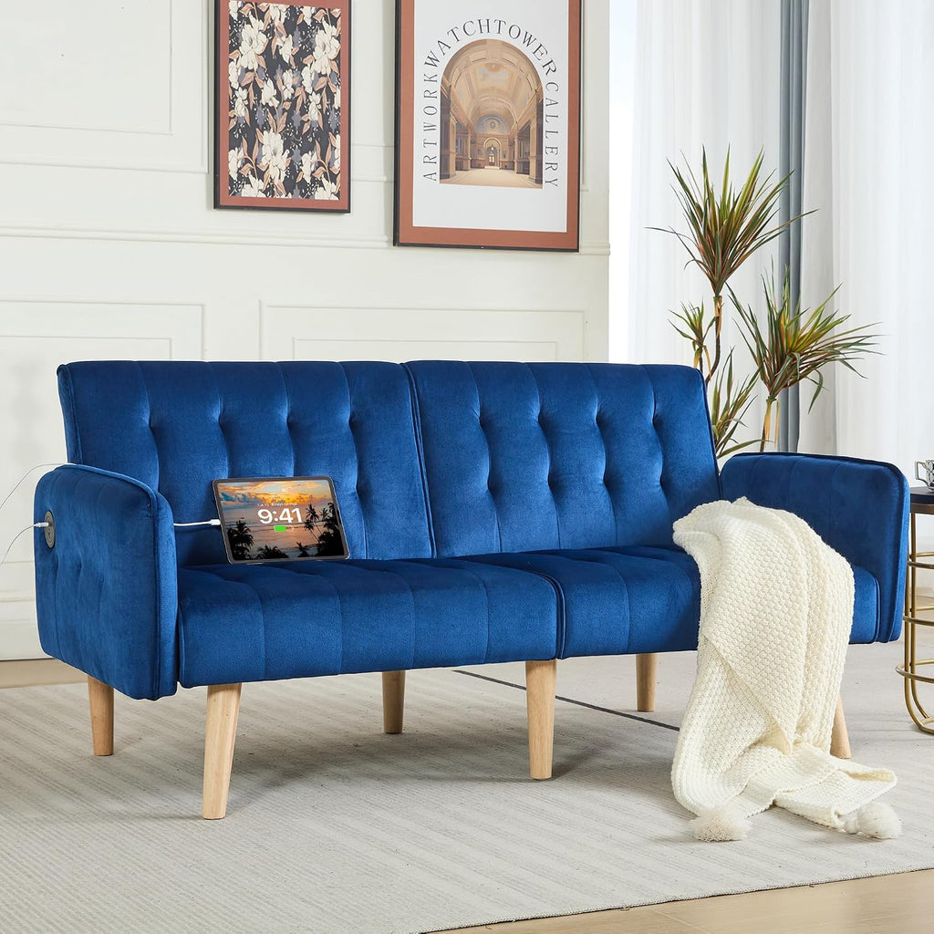 TYBOATLE 65'' Convertible Futon Sofa Bed with USB, Small Couch for Living Room