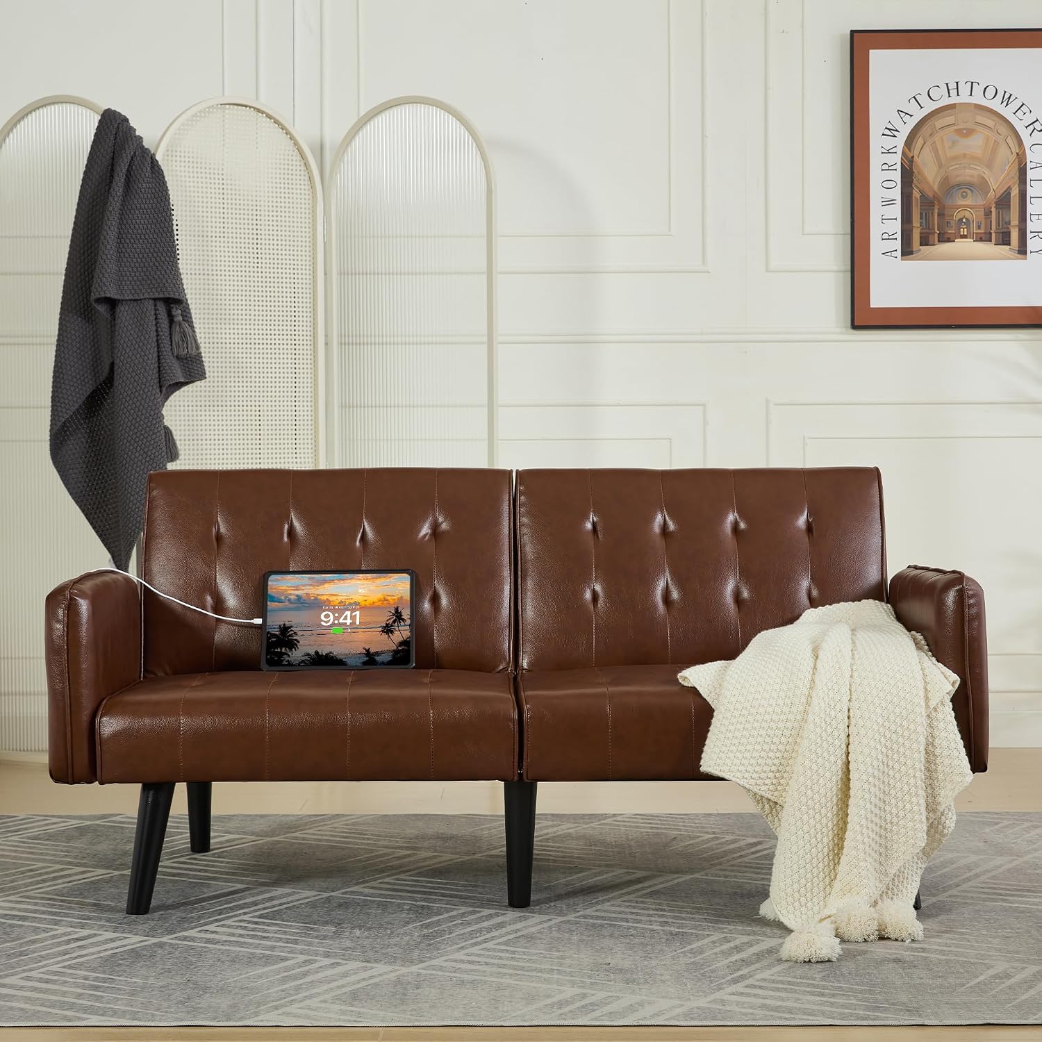 TYBOATLE 65'' Convertible Futon Sofa Bed with USB, Small Couch for Living Room