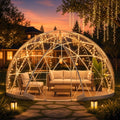 LAZZO 12x7 Ft Garden Dome Tent with Light, Outdoor Clear Bubble Tent with 360° View, Weatherproof Geodesic Igloo Tent with Ventilation Windows for Backyard and Patio