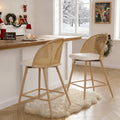 LAZZO 26” Swivel Bar Stools Set of 2, Boho Rattan Counter Height Bar Chairs for Kitchen Island, White