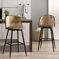 LAZZO 29” Swivel Bar Stools Set of 2, Boho Rattan Counter Height Bar Chairs for Kitchen Island, Brown