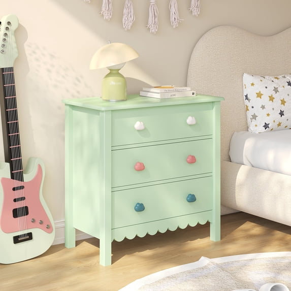 LAZZO 3-Drawer Nightstand, Modern Bedside Table with 2 Sets of Replacement Handles for Bedroom, Green