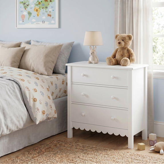 LAZZO 3-Drawer Nightstand, Modern Bedside Table with 2 Sets of Replacement Handles for Bedroom, White