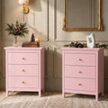 LAZZO 3-Drawer Nightstand Set of 2, Storage Side End Table for Bedroom and Living Room, Pink