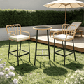 LAZZO 3-Piece Outdoor Patio Bar Set, Rattan Bar Stools with Tempered Glass High Top Table andBeige Cushions