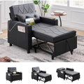LAZZO Convertible Sleeper Chair Bed, Faux Leather Pull-Out Sofa with Charging Ports, Cup Holders and Side Pockets, Black