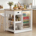 LAZZO 35.4" Farmhouse Kitchen Island with Storage, Fridge Space and Power Outlets for Small Spaces, White