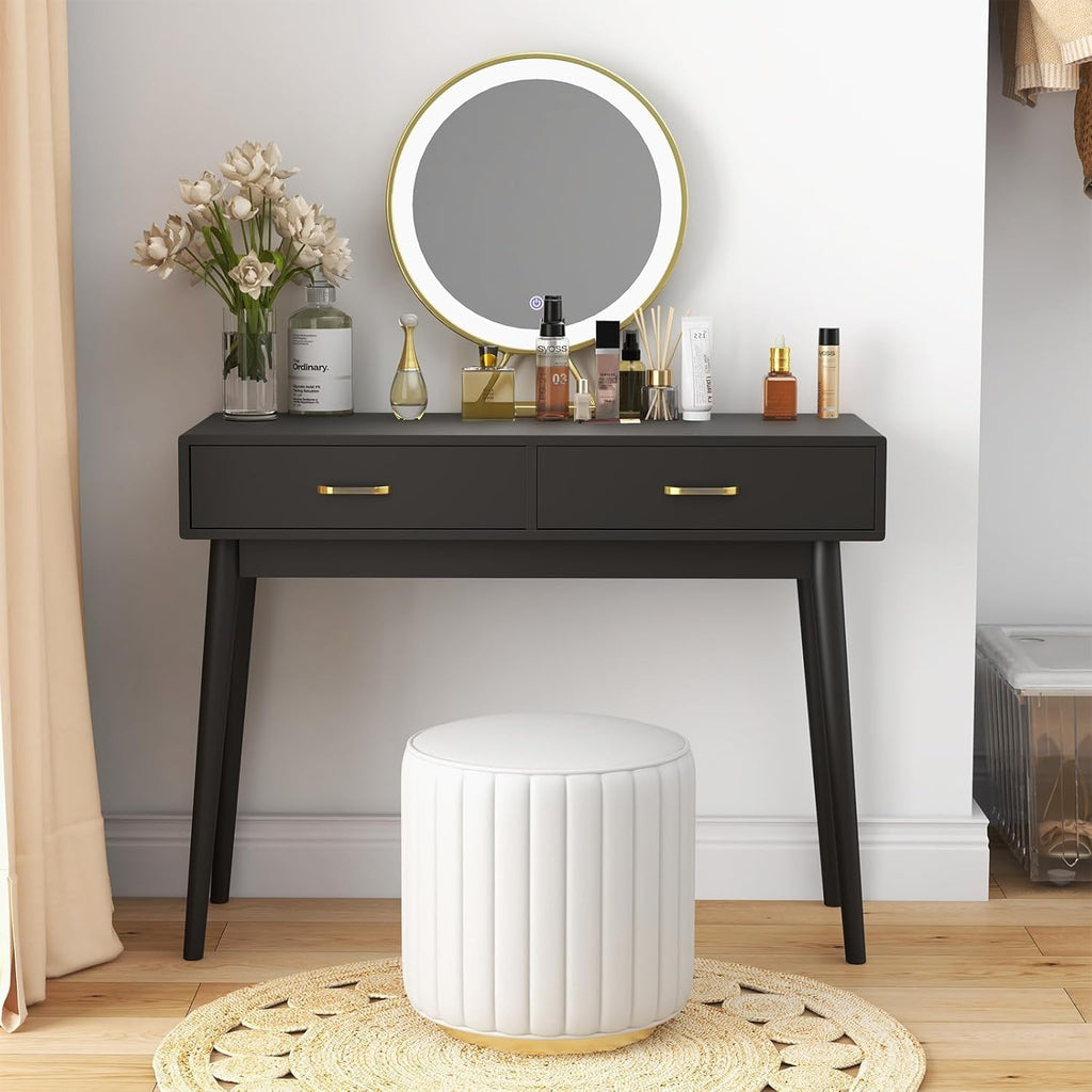 LAZZO 40" Desk with Drawers, Modern Vanity Computer Desk for Bedroom and Small Spaces, Black