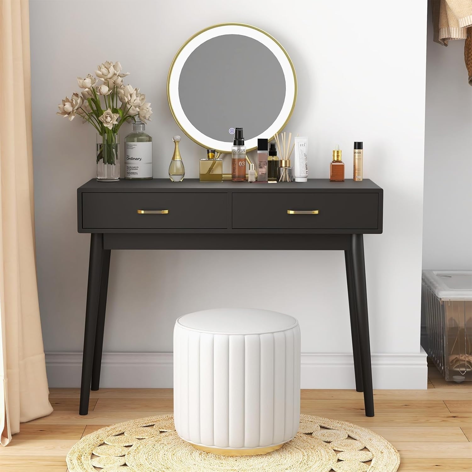 LAZZO 40" Desk with Drawers, Modern Vanity Computer Desk for Bedroom and Small Spaces, Black