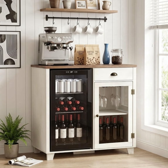 LAZZO Bar Cabinet with Mini Fridge Space, 41.7“ Storage Cabinet with Power Outlet and Goblet Holder for Kitchen, Dining and Living Room