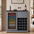 LAZZO 42" Bar Cabinet with Mini Fridge Space, Liquor Cabinet with Wine Rack and Flip-Down Bar for Kitchen and Dining Room, Blue