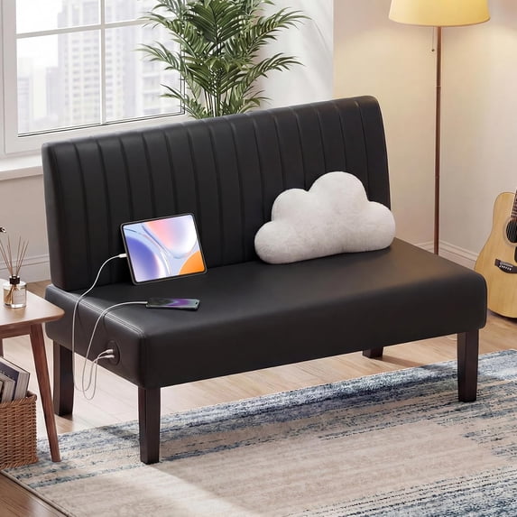 LAZZO 43" Mini Small Comfy Couch Armless Loveseat Sofa with USB Port, Black