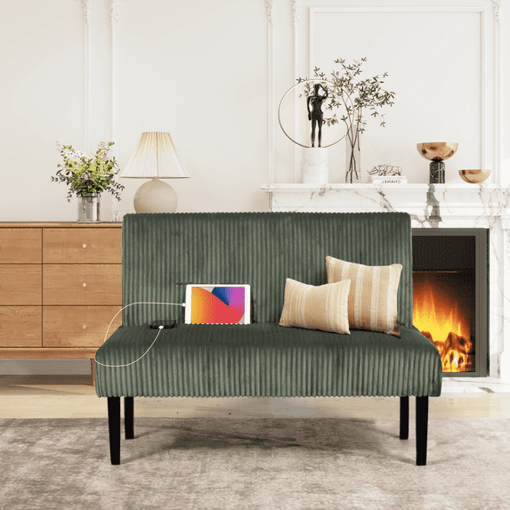 LAZZO 43" Mini Small Comfy Couch Armless Loveseat Sofa with USB Port, Green