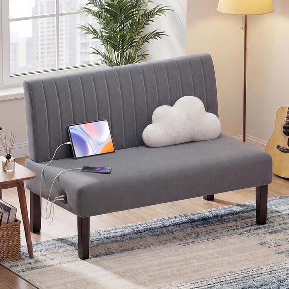 LAZZO 43" Mini Small Comfy Couch Armless Loveseat Sofa with USB Port, Gray