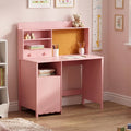 LAZZO 43" Wooden Writing Desk, Study Desk with Hutch and Cork Board for Students, Homework, Reading and Drawing, Pink