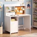 LAZZO 43" Wooden Writing Desk, Study Desk with Hutch and Cork Board for Students, Homework, Reading and Drawing, White