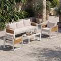 LAZZO 4-Piece Patio Conversation Set, All-Aluminum Outdoor Metal Furniture Set with Olefin Cushions & Coffee Table, Beige