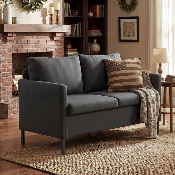 LAZZO 51" Loveseat Sofa for Small Spaces, Modern 2-Seater Linen Fabric Couch for Bedroom and Office, Gray