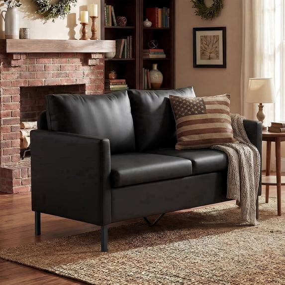 LAZZO 51" Loveseat Sofa for Small Spaces, Modern 2-Seater Faux Leather Couch for Bedroom and Office, Black