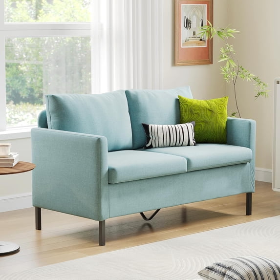 LAZZO 51" Loveseat Sofa for Small Spaces, Modern 2-Seater Linen Fabric Couch for Bedroom and Office, Blue