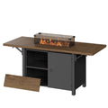 LAZZO 55" Outdoor Fire Pit Table, 50,000 BTU Patio Propane Fire Pit with Foldable Expansion Tabletop & Wind Guard, Black