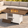 LAZZO 55" Propane Fire Pit Table, 50,000 BTU Outdoor Fire Pit with Foldable Expansion Tabletop and Wind Guard, White