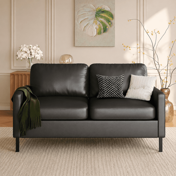LAZZO 56" Faxu Leather Loveseat, 2-Seater Sofa with USB Charging Ports and Side Pockets for Living Room, Bedroom and Office, Black