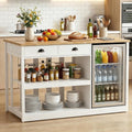 LAZZO 59" Farmhouse Kitchen Island with Storage, Fridge Space and Power Outlets for Small Spaces, White