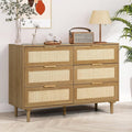 LAZZO 6-Drawer Rattan Dresser, Modern Chest of Drawers, Wooden Storage Organizer for Bedroom, Living Room & Hallway, Brown