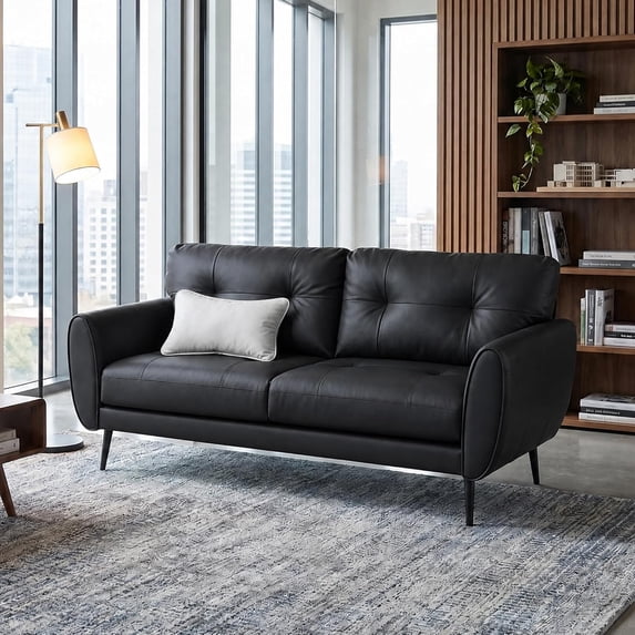 LAZZO 61“ Loveseat Sofa, Tufted Faux Leather 2-Seater Couch for Small Spaces, Black