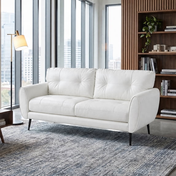 LAZZO 61“ Loveseat Sofa, Tufted Faux Leather 2-Seater Couch for Small Spaces, White