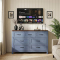 LAZZO 7-Drawer Wide Dresser, 47" Modern Wooden Storage Chest for Bedroom Living Room Hallway, Navy Blue