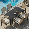 LAZZO 7-Piece Outdoor Dining Set, Patio Wicker Furniture with Aluminum Table and Cushions, Beige