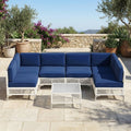 LAZZO 7-Piece Patio Furniture Set, Outdoor Wicker Conversation Set with Thick Cushions & Coffee Table for Backyard and Garden, Blue