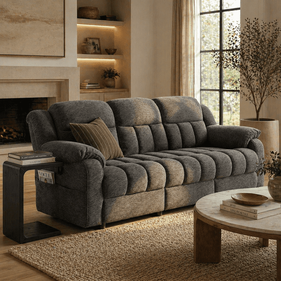 LAZZO 76.5" Power Reclining Sofa, 3-Seater Home Theater Couch with Adjustable Backrest & Storage Pockets, Gray