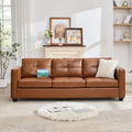 LAZZO 80" Couch with USB Ports and Side Pockets, 3-Seater Faux Leather Sofa for Living Room and Office, Brown